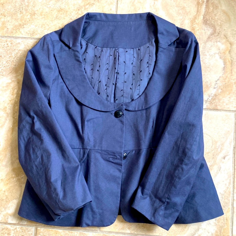 3/$10 Anthopology brand grey blue fitted cute blazer size m